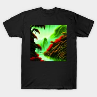 Digital Painting Scene Of Mountains And Colorful Plants on a Lake, Spring with Nature T-Shirt